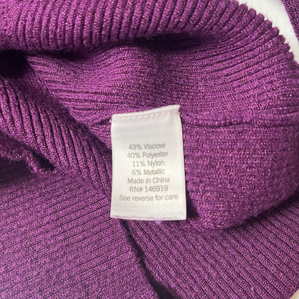 Nine West Womens Size Medium Sweater Purple Crew Neck Ribbed Metallic Fits Small - Picture 5 of 7